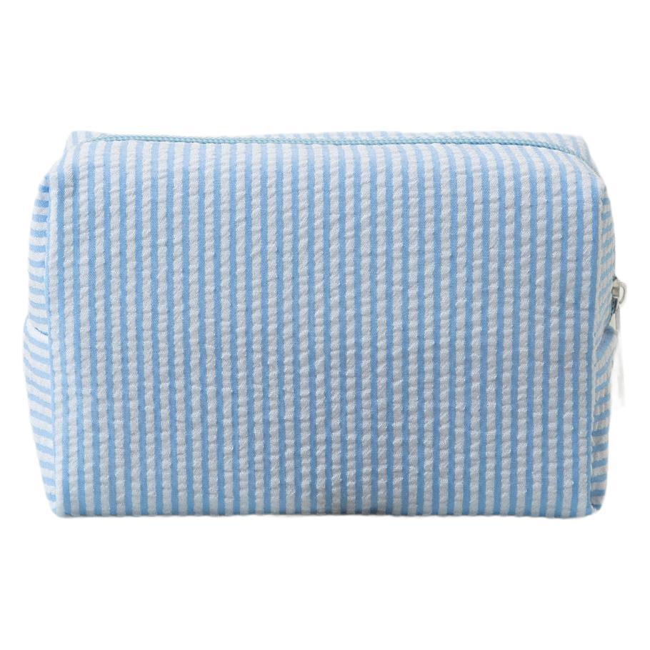 Cross-border Hot Selling Seersucker Cosmetic Bag Hand-held Large Capacity Wash Bag Embroidered Striped Travel Cosmetic Storage Bag
