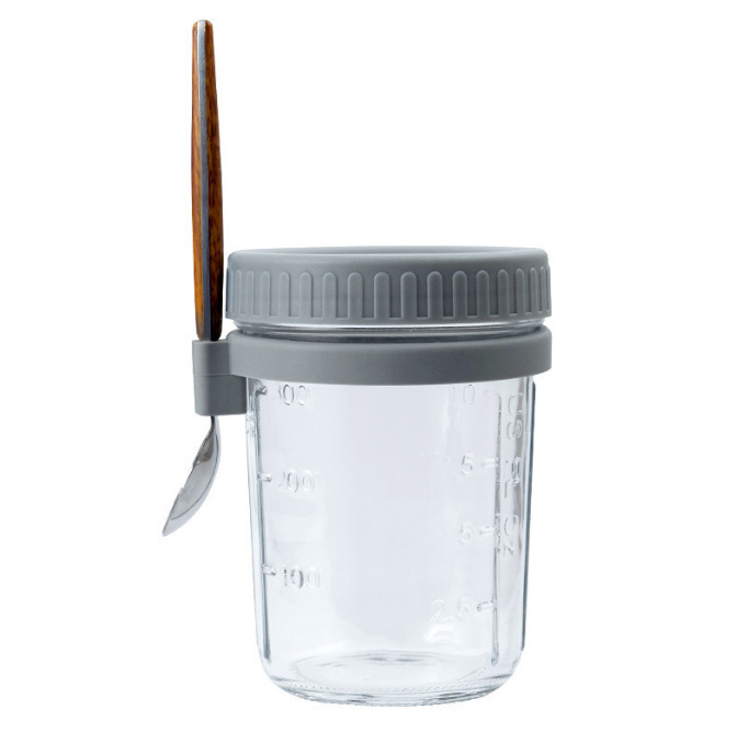Overnight Oatmeal Cup Glass with Lid and Spoon Sealed Light Food Breakfast Cup Portable Milk Salad Yogurt Cup