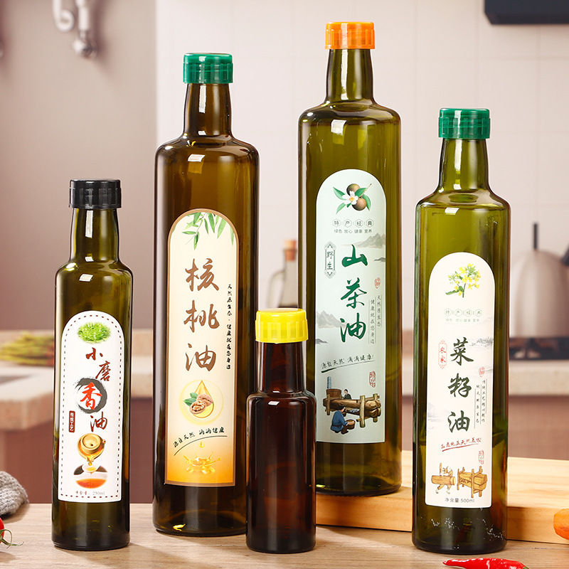 Dark green olive oil bottle rapeseed oil bottle leak-proof transparent edible oil empty bottle square round camellia walnut oil bottle
