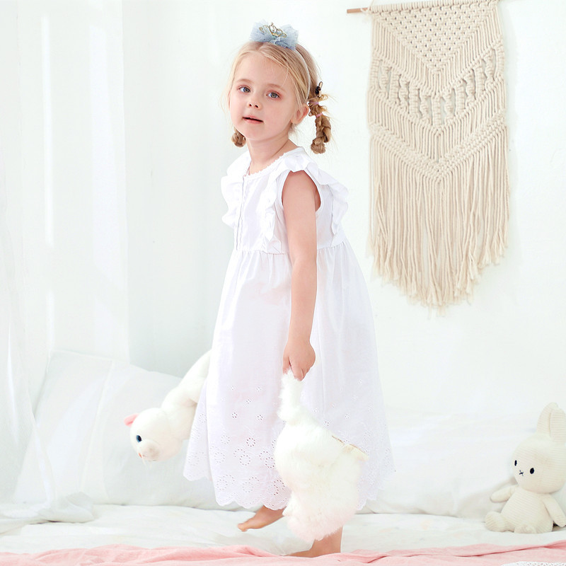 Girls' Clothing Girls' Embroidered Pure Cotton Summer Sleeveless Cute Ruffled European and American Long Court Princess Dress