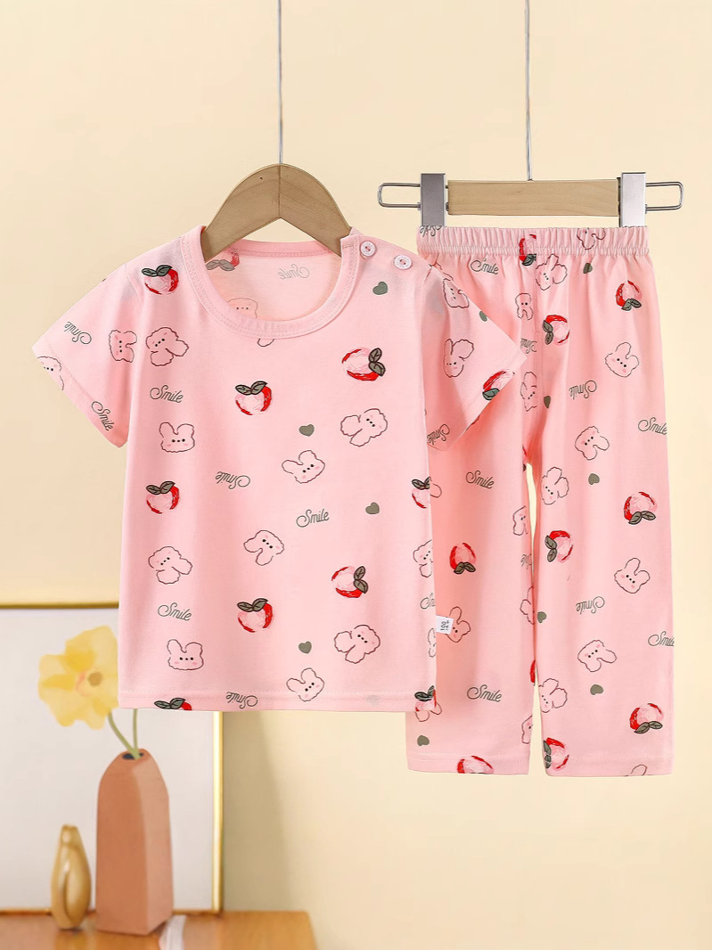 Children's Short-Sleeved Suits Boys and Girls Home Clothes Kidsren's Pajamas Kidsren's Clothing Pure Cotton Category a Wholesale
