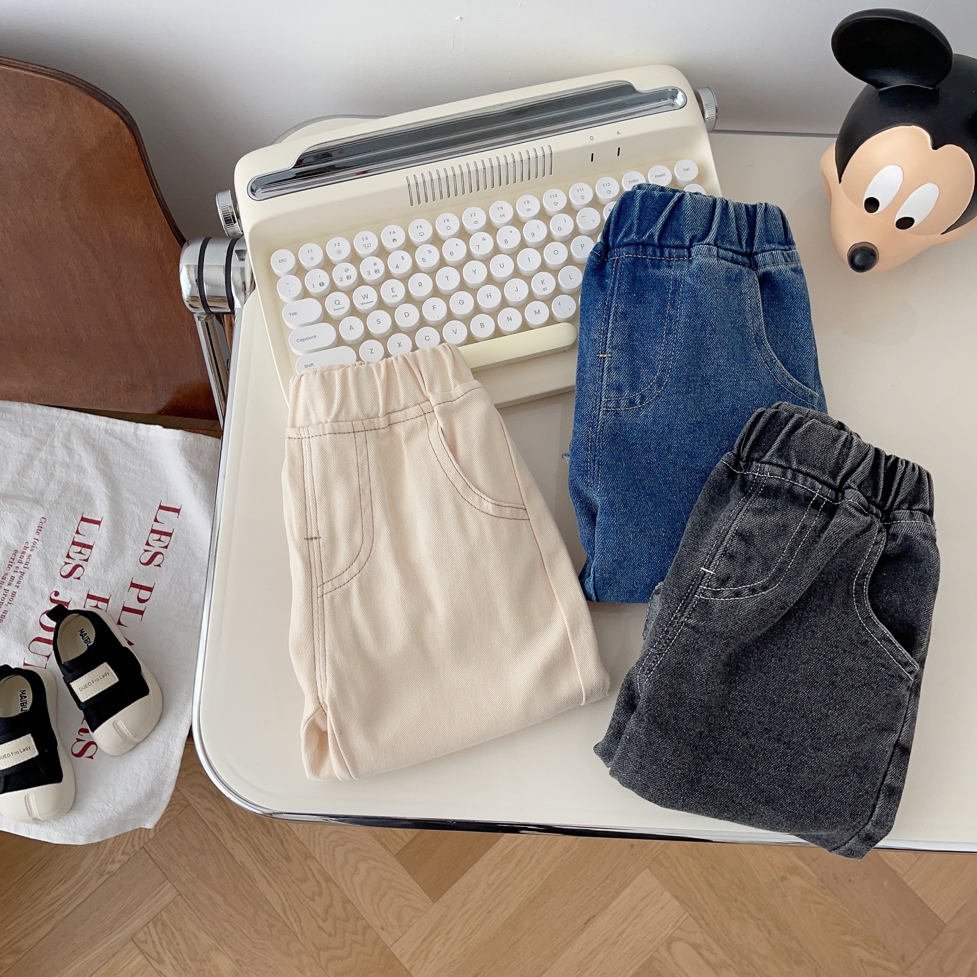 Children's Solid Color Jeans Spring and Autumn Boys' Simple Soft Casual Pants Korean Style Toddler Versatile Pants Trendy Style