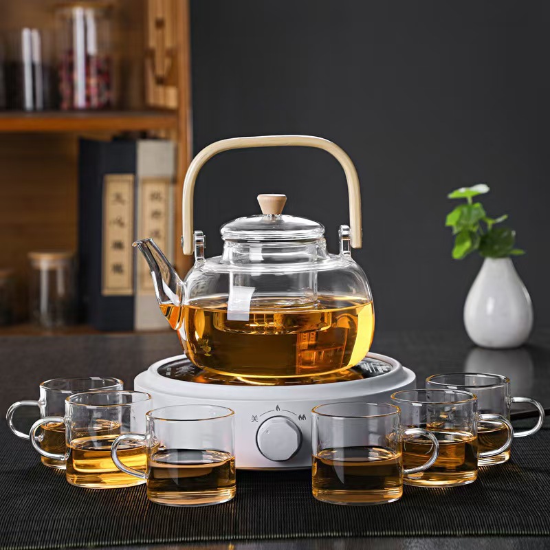 High borosilicate heat-resistant glass bamboo handle square beam pot boiling teapot household filter large capacity glass teapot