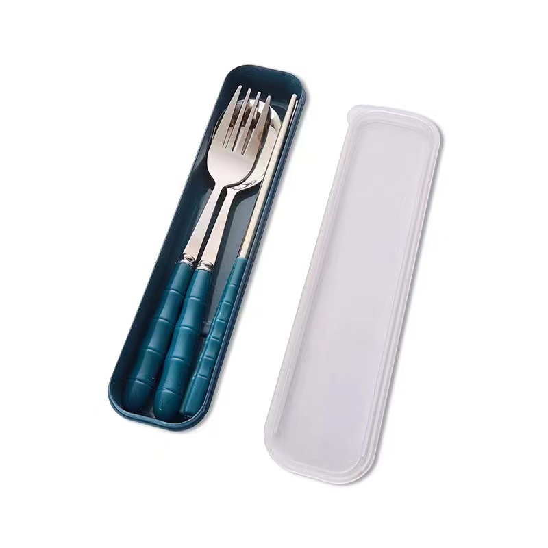 Stainless steel convenient tableware suit chopsticks fork chopsticks box outdoor student tableware Three-Piece Gift tableware suit