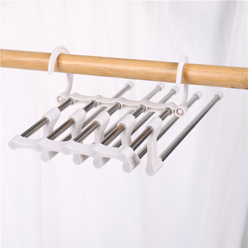 Вешалка для брюк, волшебный зажим для брюк, хранение в гардеробе, вешалка из нержавеющей стали, телескопическая складная многоуровневая вешалка для брюк