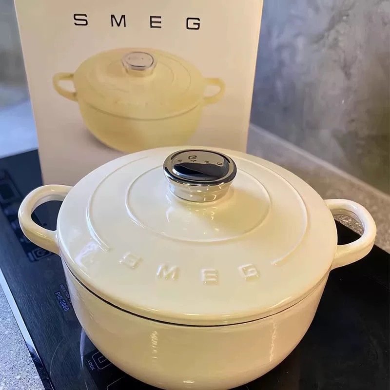 Smeg Smeg 4.2L Enamel Pot 24cm Cast Iron Pot Vintage Enamel Gas Stove with Lid Induction Cooker Universal
