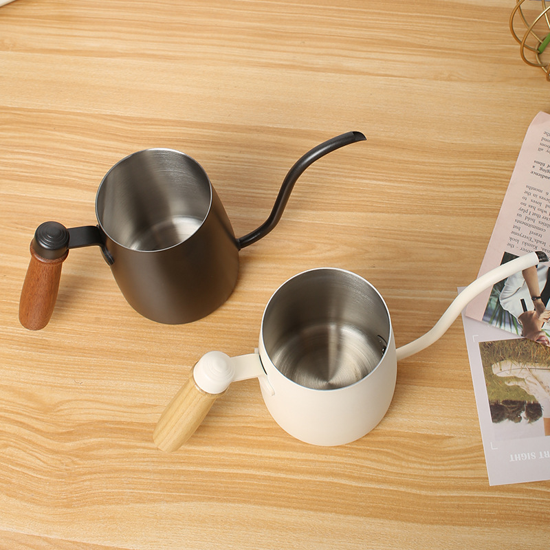 Hand coffee pot with ears and long mouth kettle stainless steel coffee powder appliance household fine mouth pot drum pot 600ml