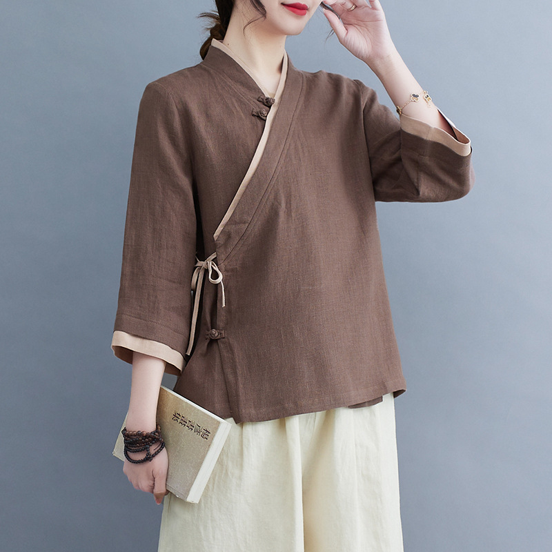 Spring and Summer 2025 Vintage Tang Suit Hanfu Modified Tea Man Suit Women's Zen Suit Zen Style Chinese Style Top for Women