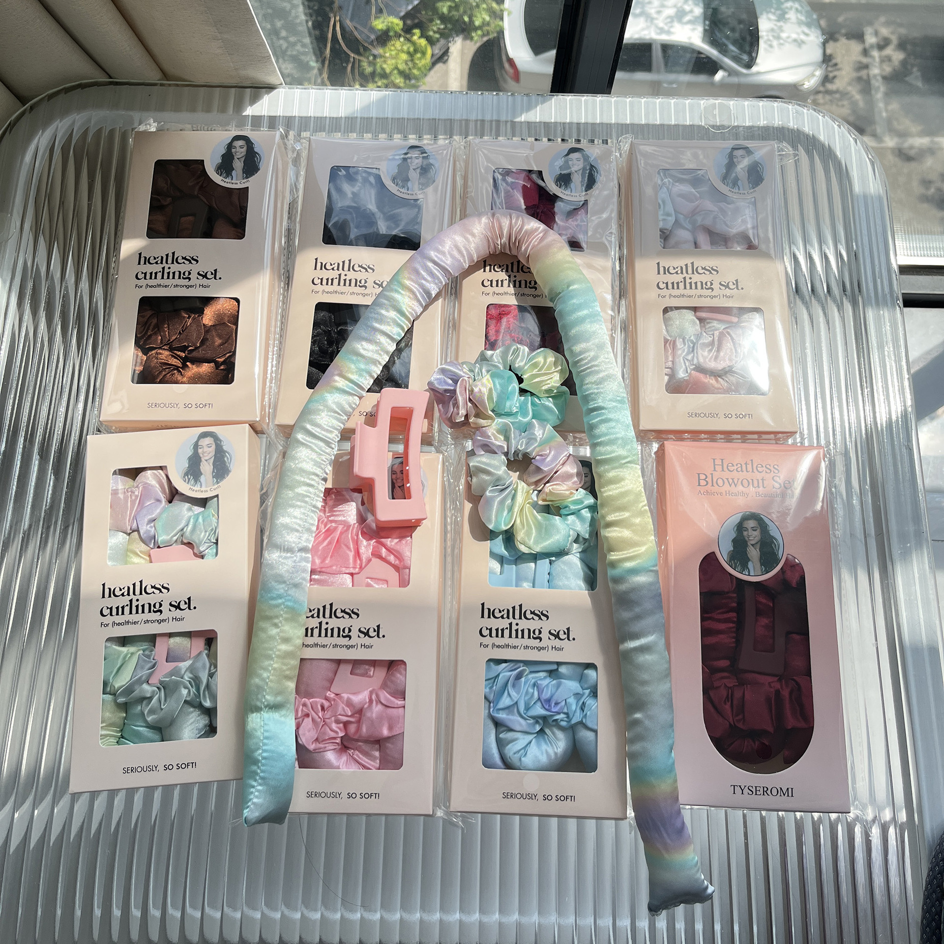 Curling iron satin heatless curling iron suit sleep hairdressing lazy tie dye color curling cross-border factory direct supply