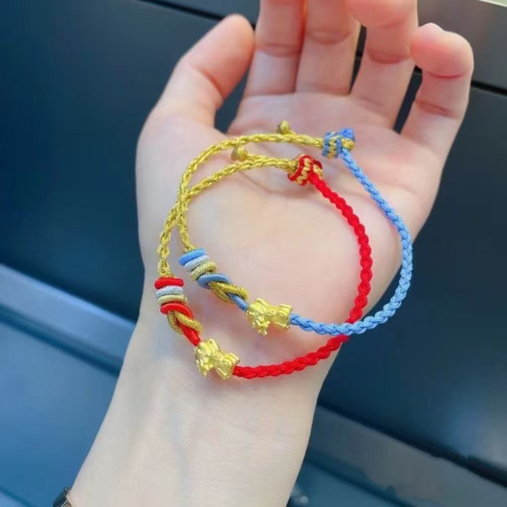 чистое золото 999 Пиксиу детский браслет 3D твердые золотые маленькие Пиксиу плетеный браслет
