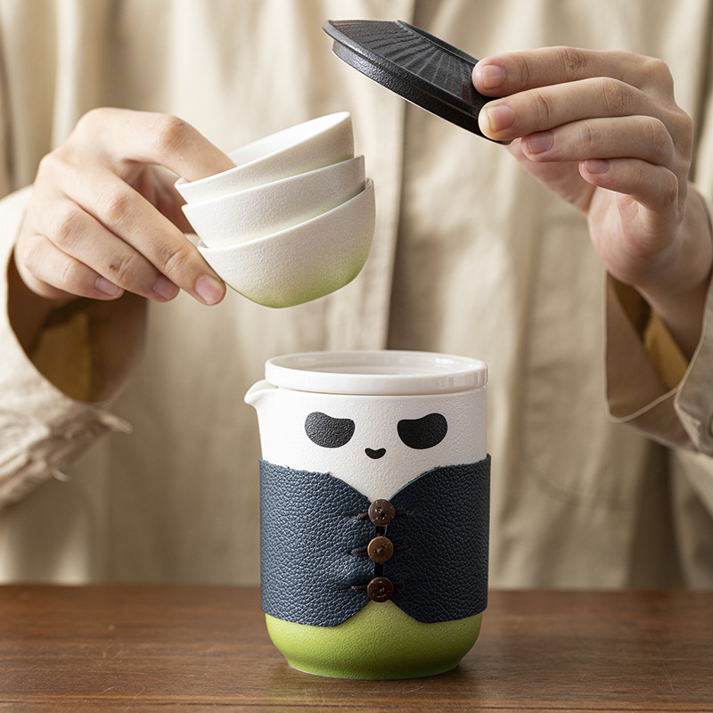Portable Travel Tea Set Storage Bag Outdoor Panda Express Cup One Pot Four Cups Portable Simple Camping