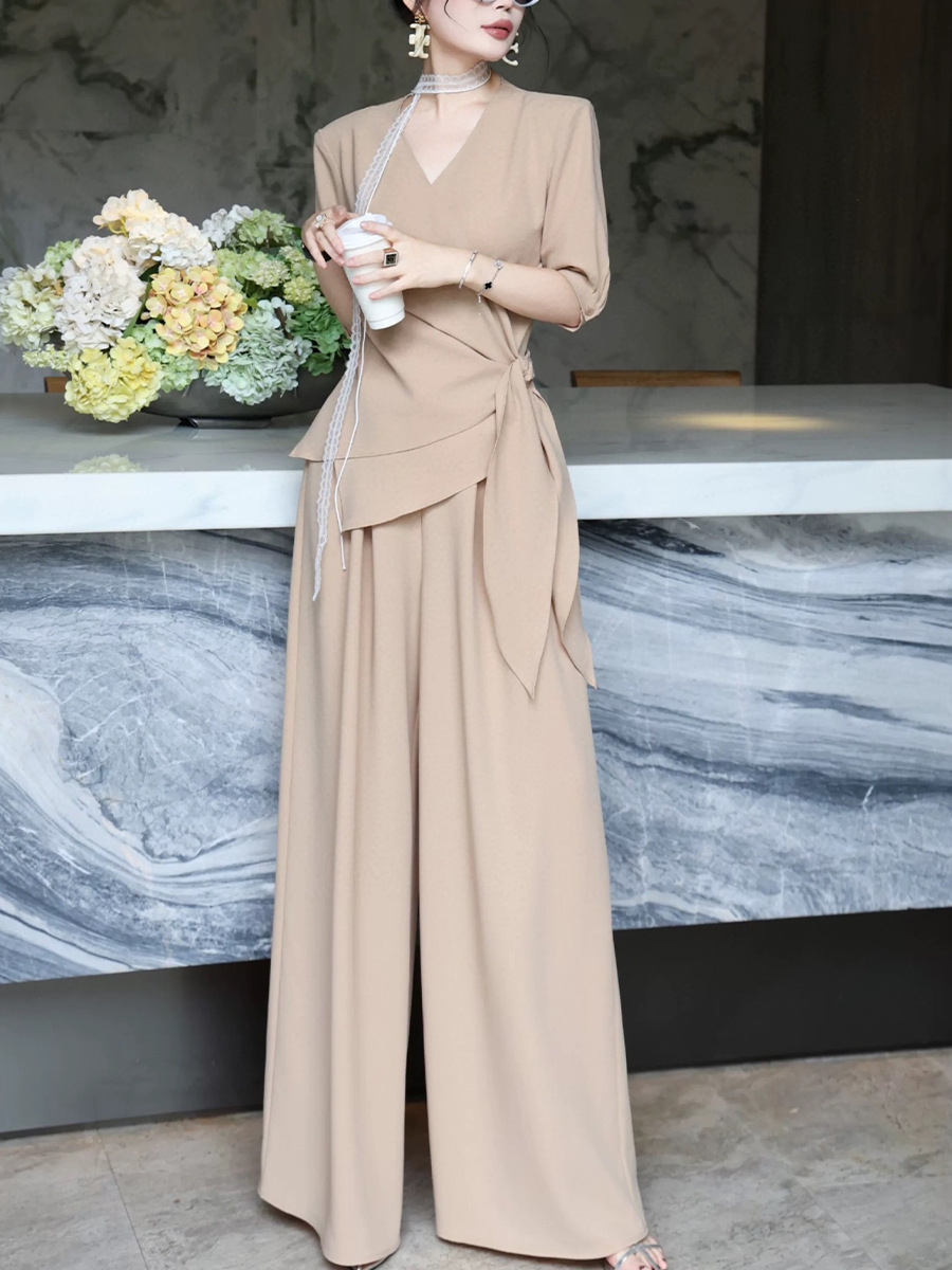 летний костюм большого размера для женщин, широкие брюки с нерегулярной талией 2590