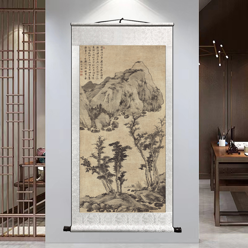 Ancient painting original copy landscape painting living room decorative painting traditional Chinese painting dining room porch fortune office scroll hanging painting