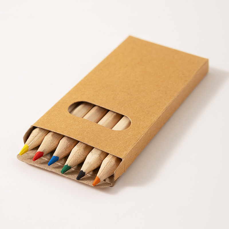 6-Color Short Mini Colored Pencil Set Kraft Paper Boxed Wooden Colored Pencils Children's Drawing Pencils Stationery Wholesale