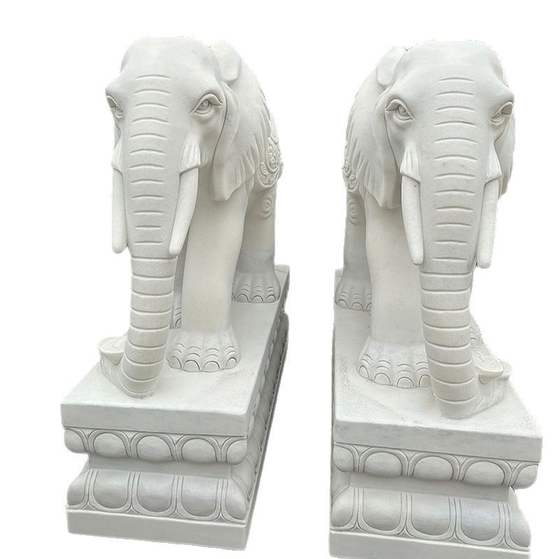 Natural white marble carved elephant a pair of villa hotel bank courtyard doorway stone elephant marble elephant ornaments