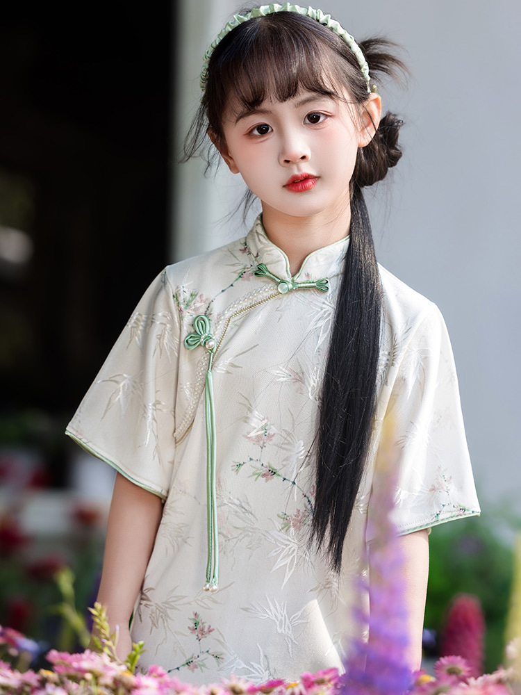 Girls' Cheongsam Spring New New Chinese Children's Cheongsam Shawl Two-piece Set Baby Girl Summer Western Style suit