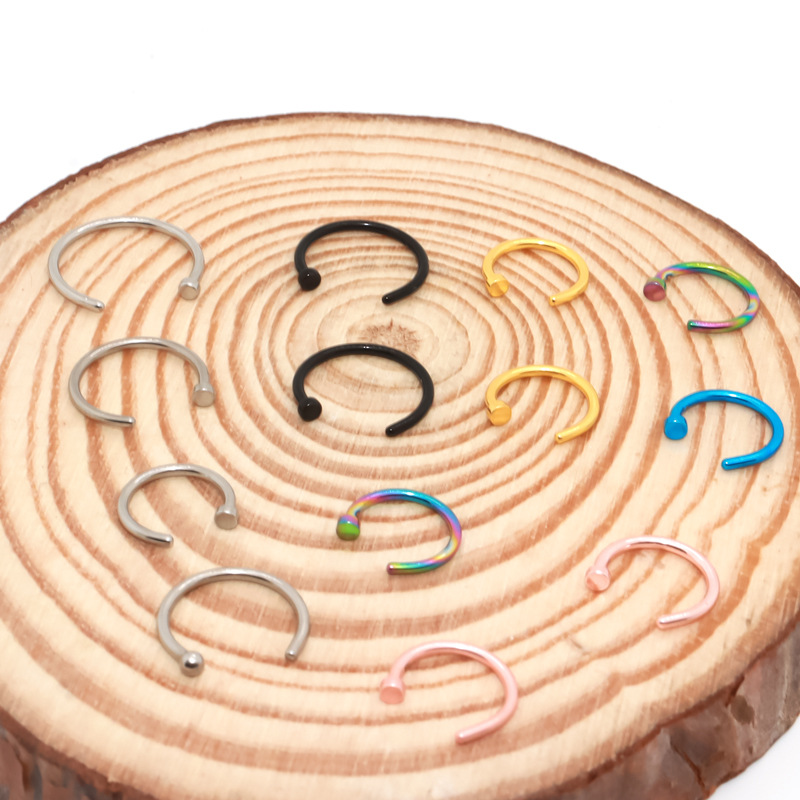 Cross-Border Stainless Steel External Thread Horseshoe Ring, External Thread Nose Ring, Simple and Minimalist Style, No Piercing Required, Nose Ring Wholesale in Stock