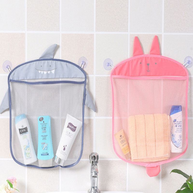 Children's Bath Toy Storage Mesh Bag Toy Bag Waterproof Drain Cartoon Cute Duck Baby Bathroom Hanging Bag with Suction Cup