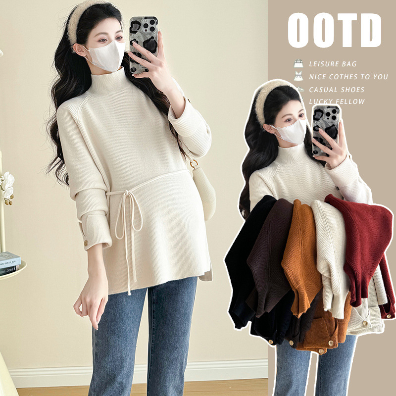 Одежда для беременных базовая футболка 2024 новая осень и зима свитер модный западный стиль