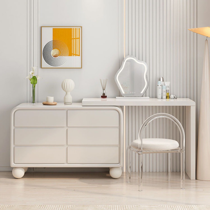 Simple Cream Style Solid Wood Dressing Table Home Integrated Storage Cabinet Small Apartment Bedroom Internet Celebrity French Dressing Table