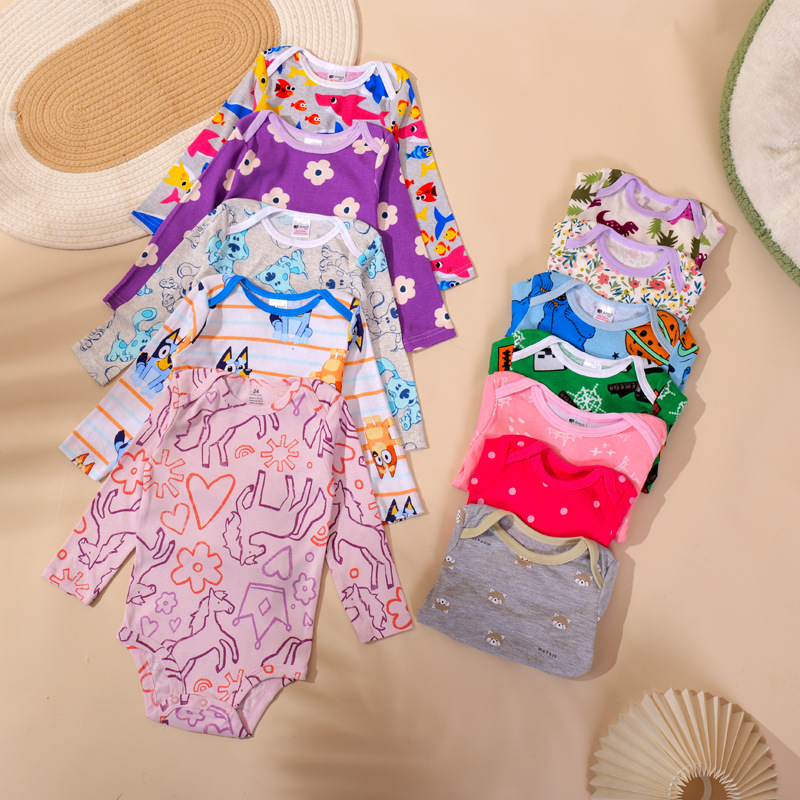 Cross-border foreign trade factory direct cotton long sleeve printed khaki baby jumpsuit baby bag fart clothes children climbing clothes