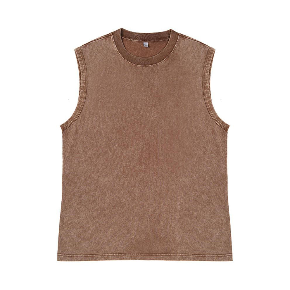 Washed distressed vest waistcoat Men's Heavy European and American retro sleeveless summer fashion brand Cotton loose fried flower T-shirt cross-border