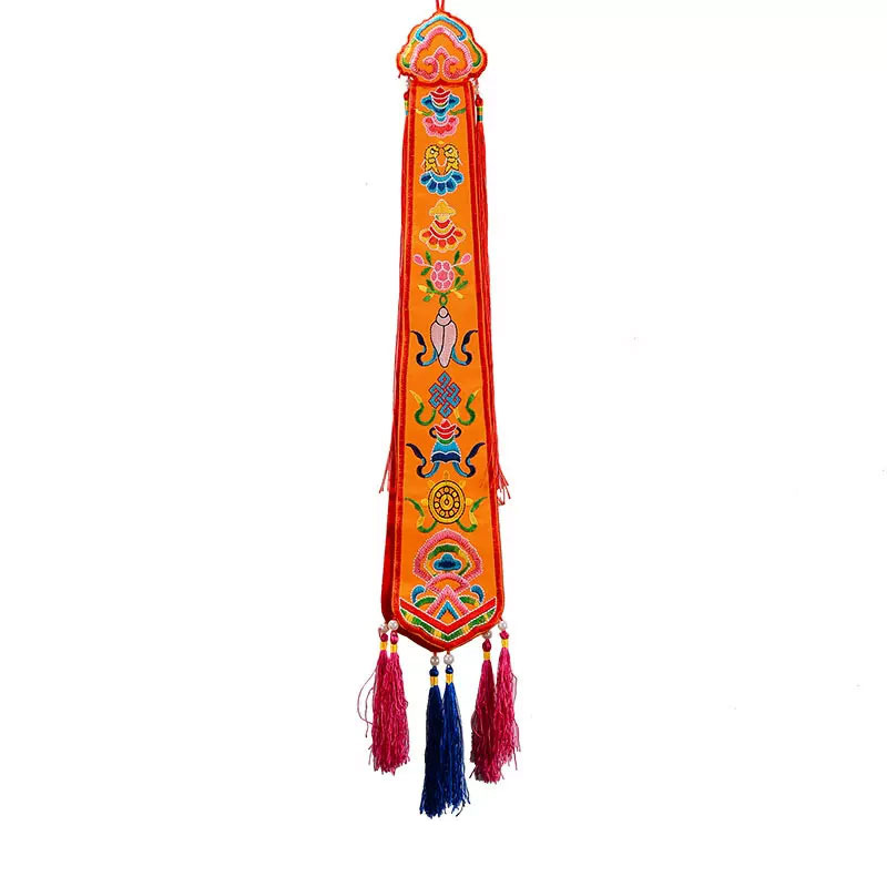 Buddha Yuan Hui Auspicious Flags Embroidery Xizang Buddhist Articles for Furniture Accessories Nepal Handmade Eight Auspicious Tambourine Flags