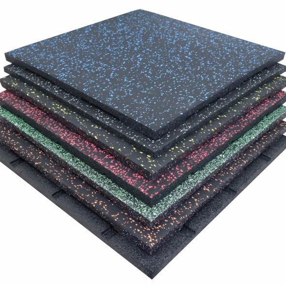 Gym Rubber Floor Mat for Strength Area Equipment, Shock Absorption, Soundproofing, Non-Slip 1m X 1m Cushioning Composite Rubber Flooring