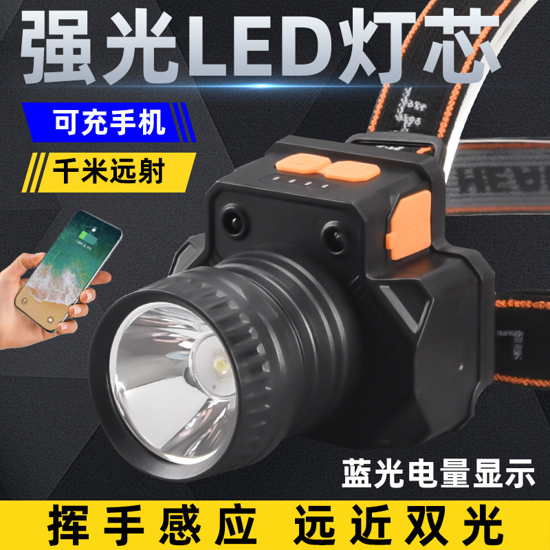 Strong light portable fishing lamp wholesale new cross-border usb charging induction headlight led outdoor exploration head-mounted