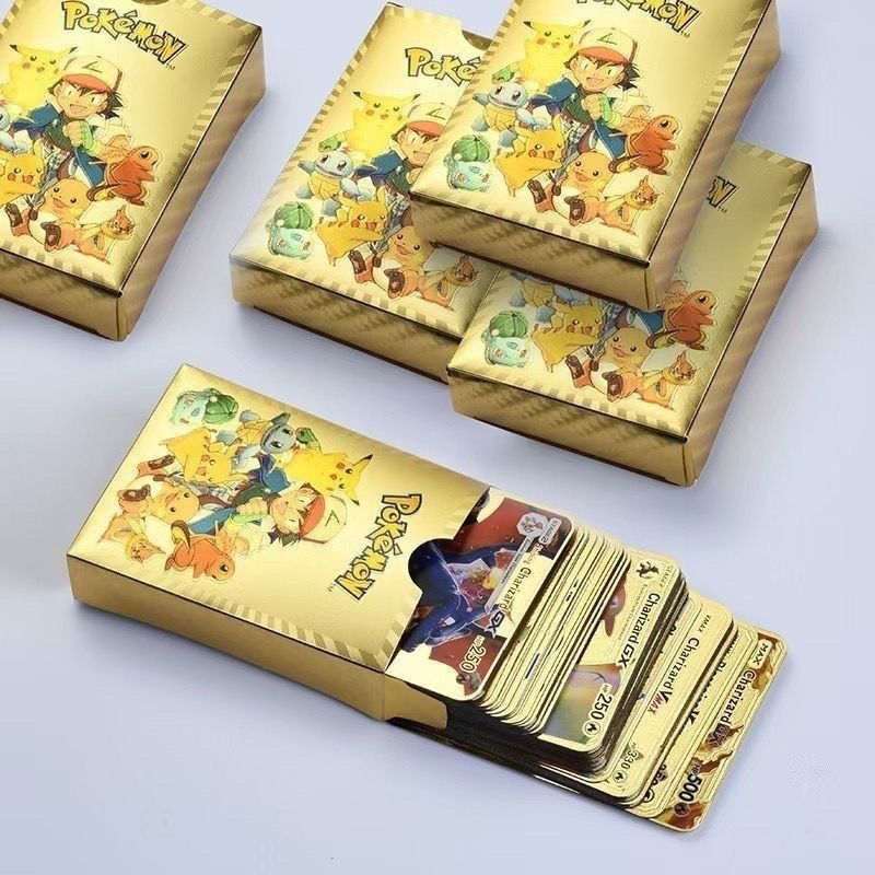 Pokémon Cartoon Gold Foil Pokémon Anime Elf Card Divine Pet Monster Pocket Flash Card Cross-Border