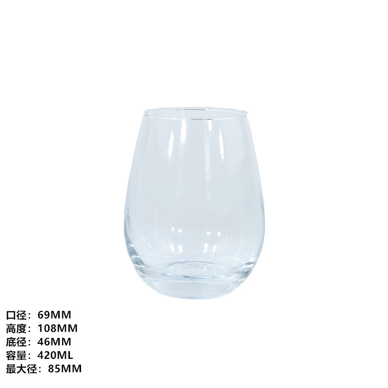 Spot supply creative logo foreign wine glass fruit juice drink glass stemless wine glass 15oz