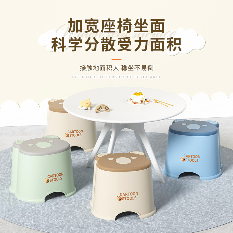 Cartoon Thickened Children's Plastic Stool Kindergarten Low Stool Household Bathroom Bench Baby Bathing Low Stool Shoe Changing Stool
