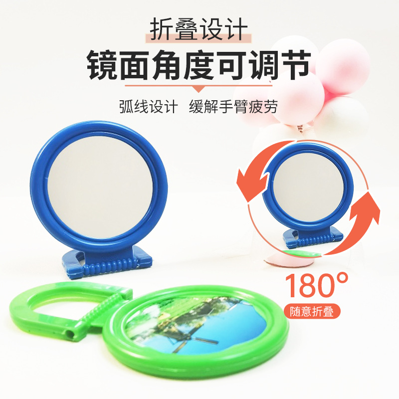 Old-fashioned small seat mirror portable plastic makeup dressing small round mirror color retro dressing table export mirror