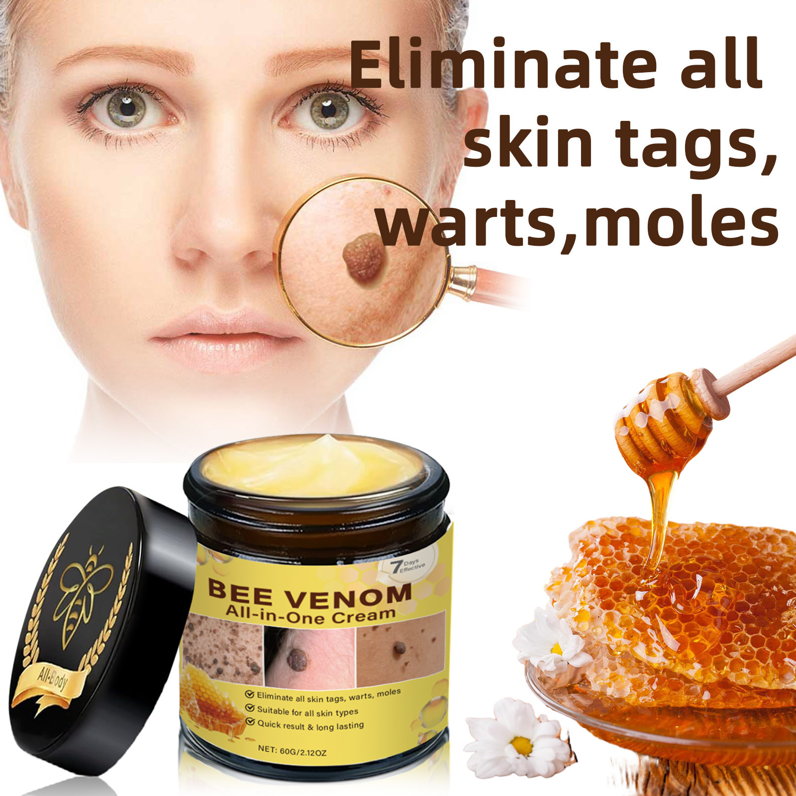 Cross-Border Temu Bee Venom Skin Care Cream Improves Flesh Cleansing, Removes Warts and Smoothes Skin Bee Venom Care Cream