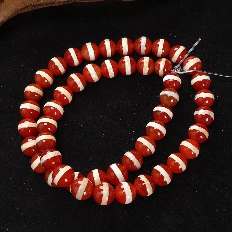 Grade 5A Red Agate First-Line Pharmacist Dzi Bead Bracelet Necklace Loose Accessories Spacer Beads Approximately 8*8mm Hot-Selling Popular Item