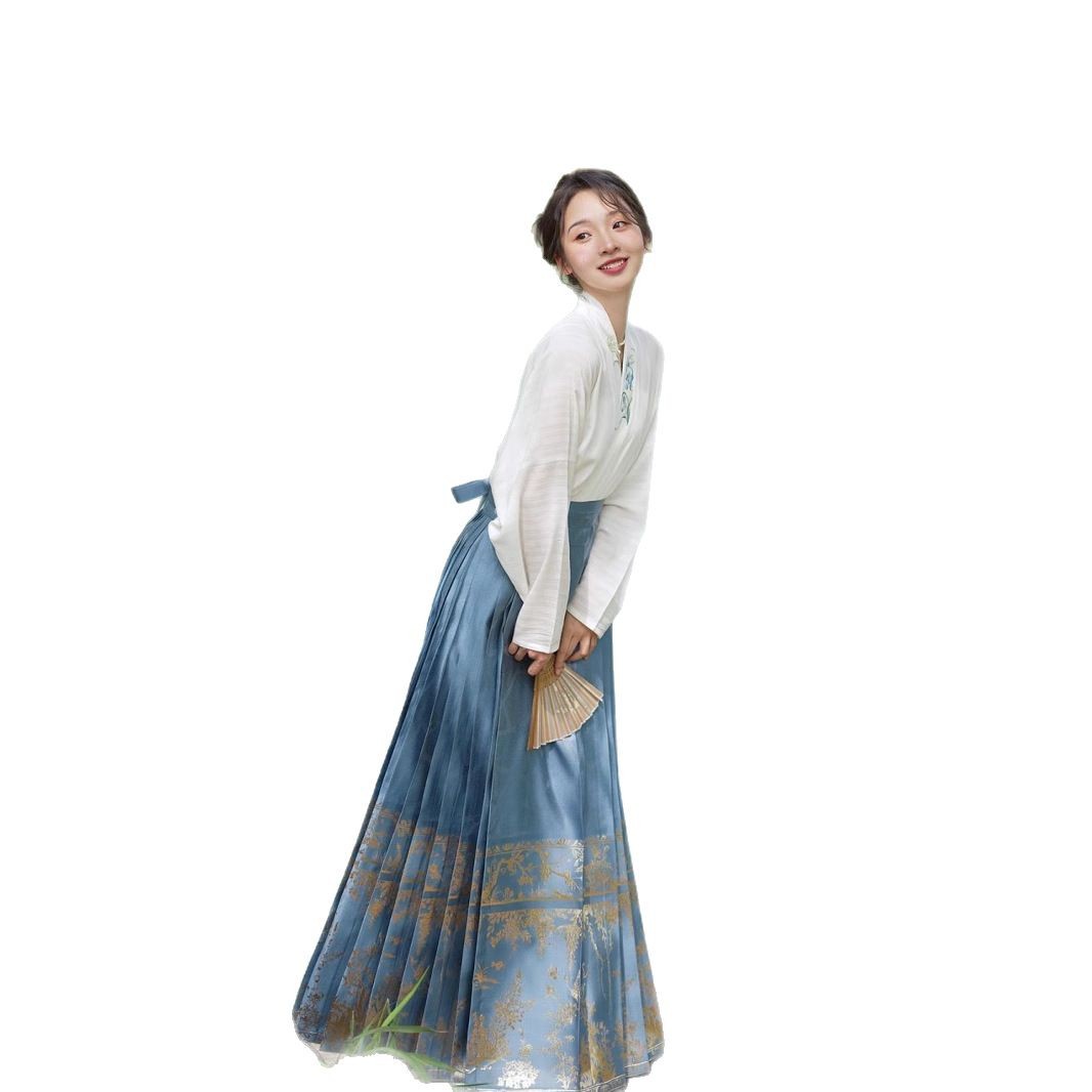 Summer Hanfu Women's New Simple Printed Horse-faced Skirt Full Set [Man Tingfang] Thin Commuter Dress