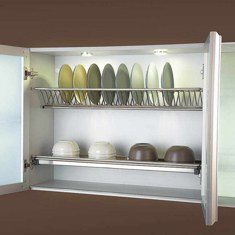 Kitchen Cabinet Stainless Steel Dish Rack Cabinet Built-In Double-Layer Storage Basket Storage Basket Storage Wall Cabinet Drain Rack