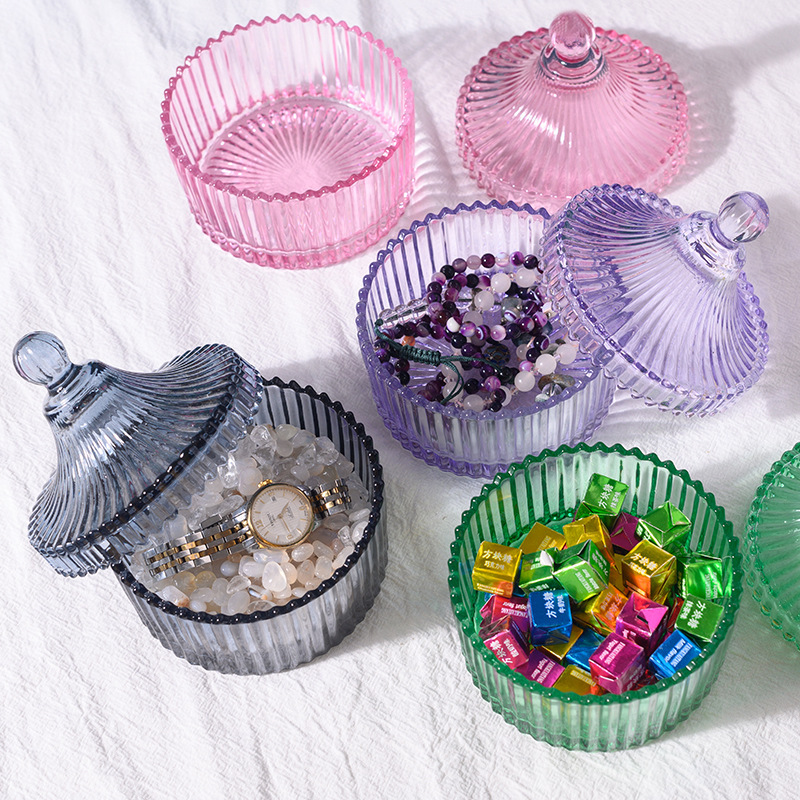 European-style glass candy jar transparent storage jar with lid fruit bowl sugar jar seasoning jar ashtray jewelry box Qin Xuan