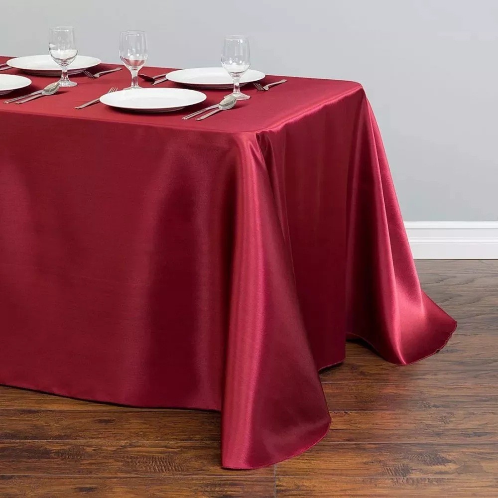 Factory Direct supply high-end hotel banquet wedding scene solid color rectangular glossy satin cloth tablecloth satin tablecloth