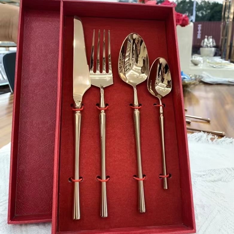 Nordic ins304 bar stainless steel tableware set cutlery small waist PVD bright gold plated knife fork spoon