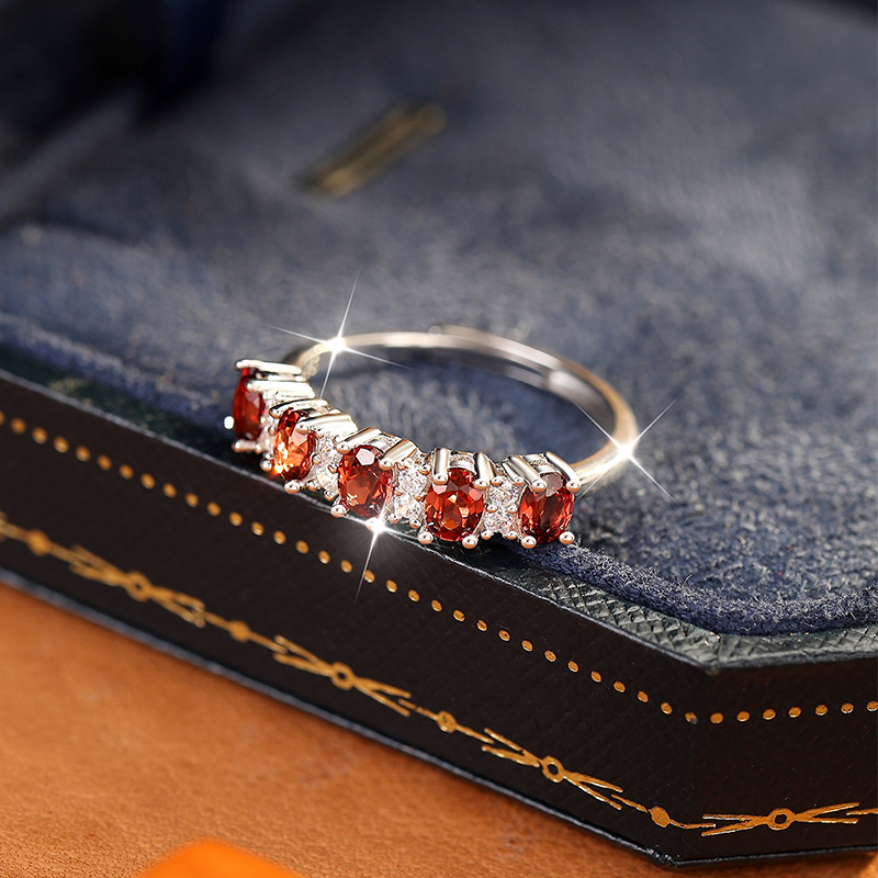 European and American Cross-Border S925 Silver Ring Women's Natural Crystal Stone High-End Jewelry Niche Accessible Luxury Open Ring Wholesale