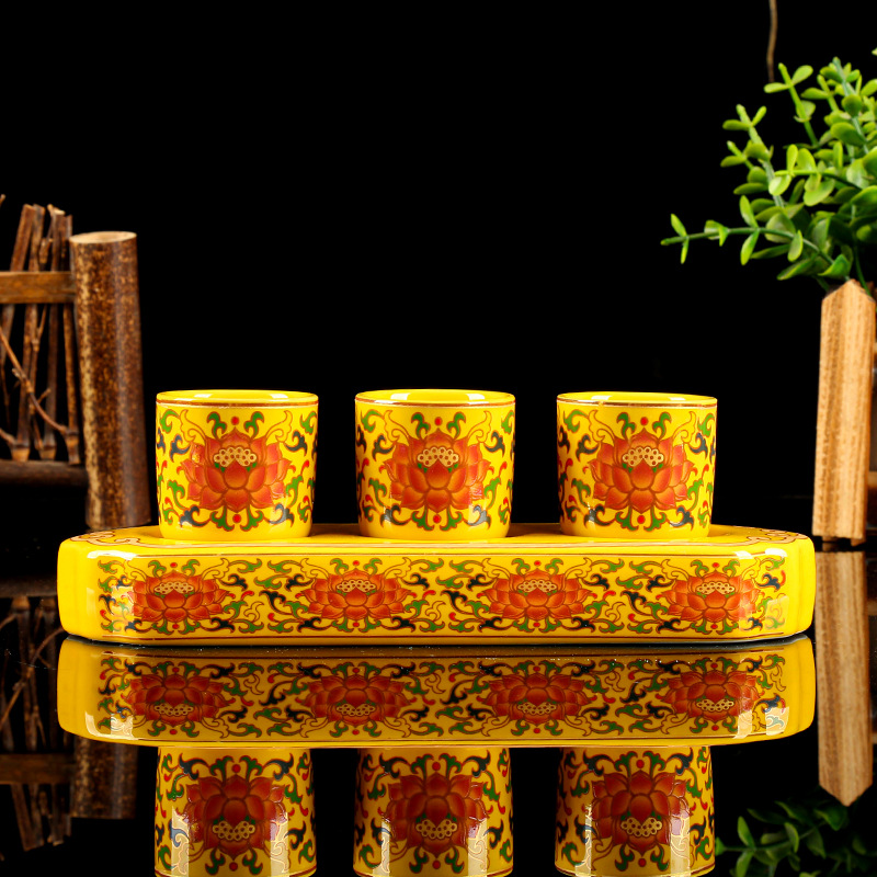 Buddha Water Cup Five-even Ceramic Water Purification Cup Three-even Cup Lotus Fortune Buddha Front Supply God of Wealth Guanyin Water Cup Household