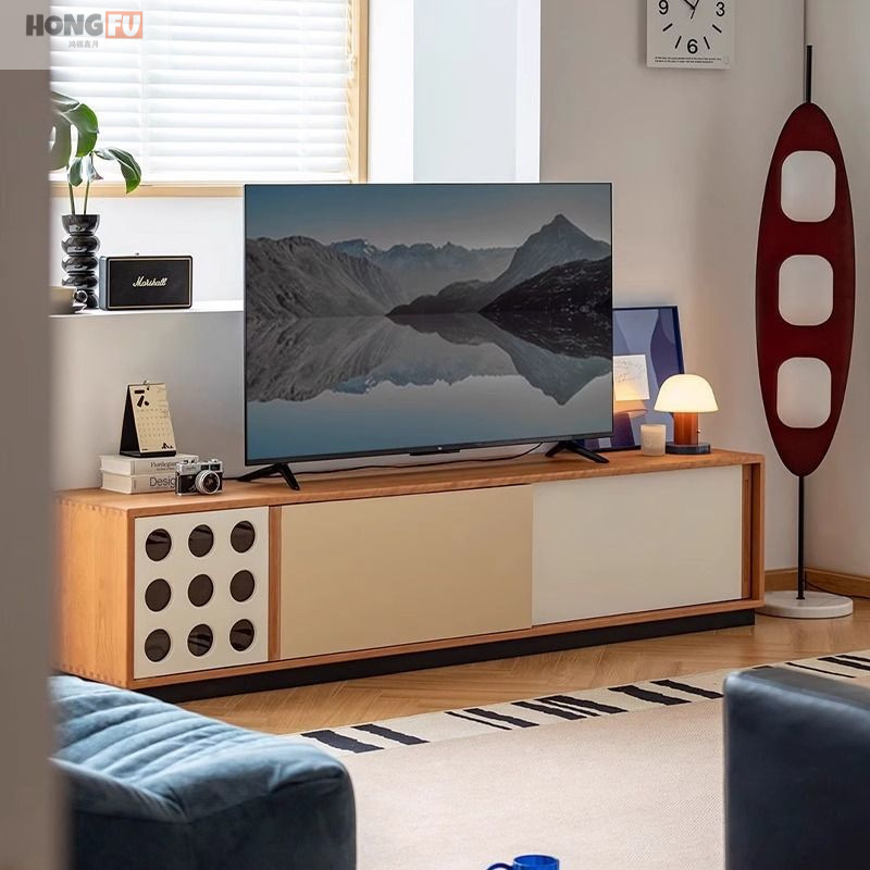 2025 New Solid Wood Tv Cabinet, Antique Style Small Apartment Living Room Tv Cabinet, Retro Floor-Standing Storage Cabinet