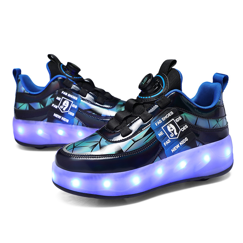 2025 Cross-Border Kidsren's Heelys Shoes Two-Wheel Girls Breathable Led Light-Up Shoes USB Charging Outdoor Sports Skates