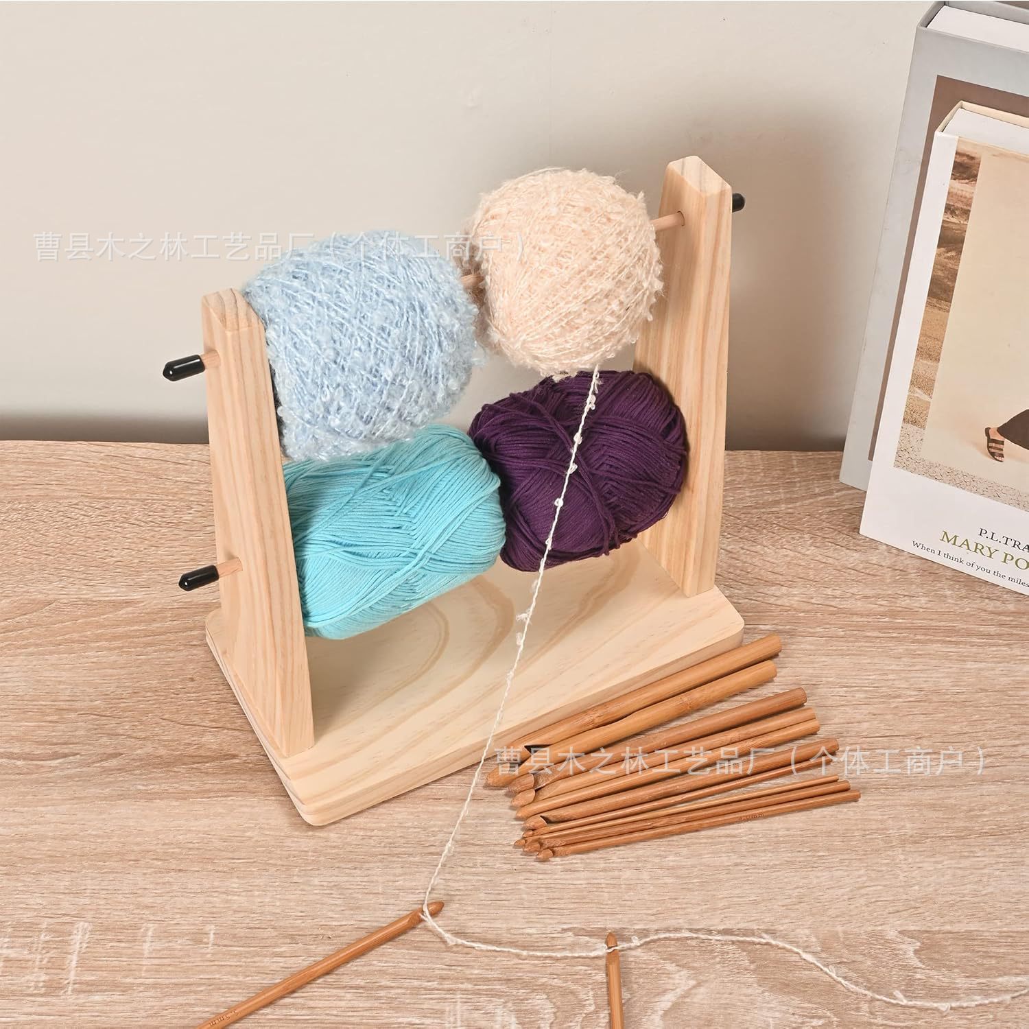 Bamboo bobbin rack easy to install high performance magnet hand-woven crocheted rotating yarn rack