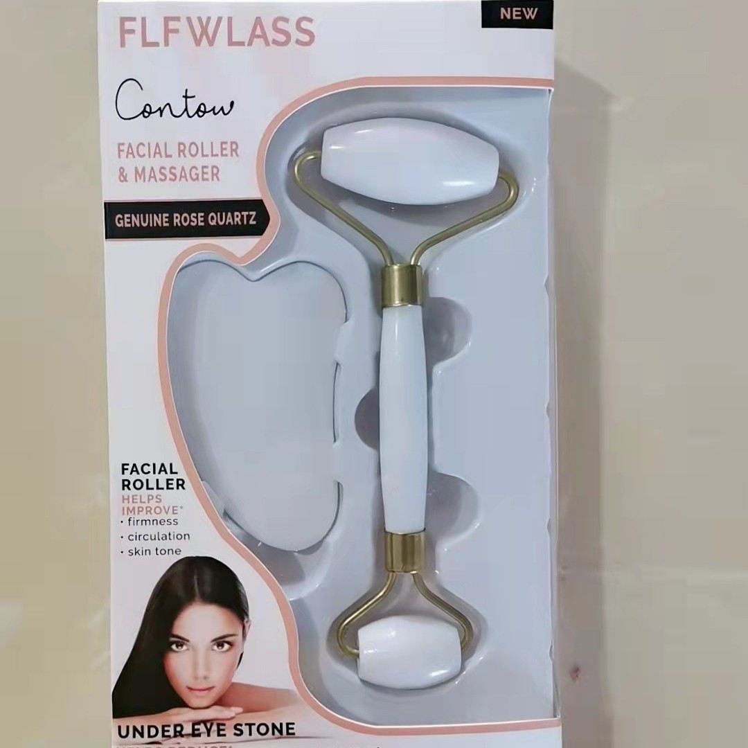 Resin Roller massage wheel Jade push massage instrument face jade roller massager set with scraping plate