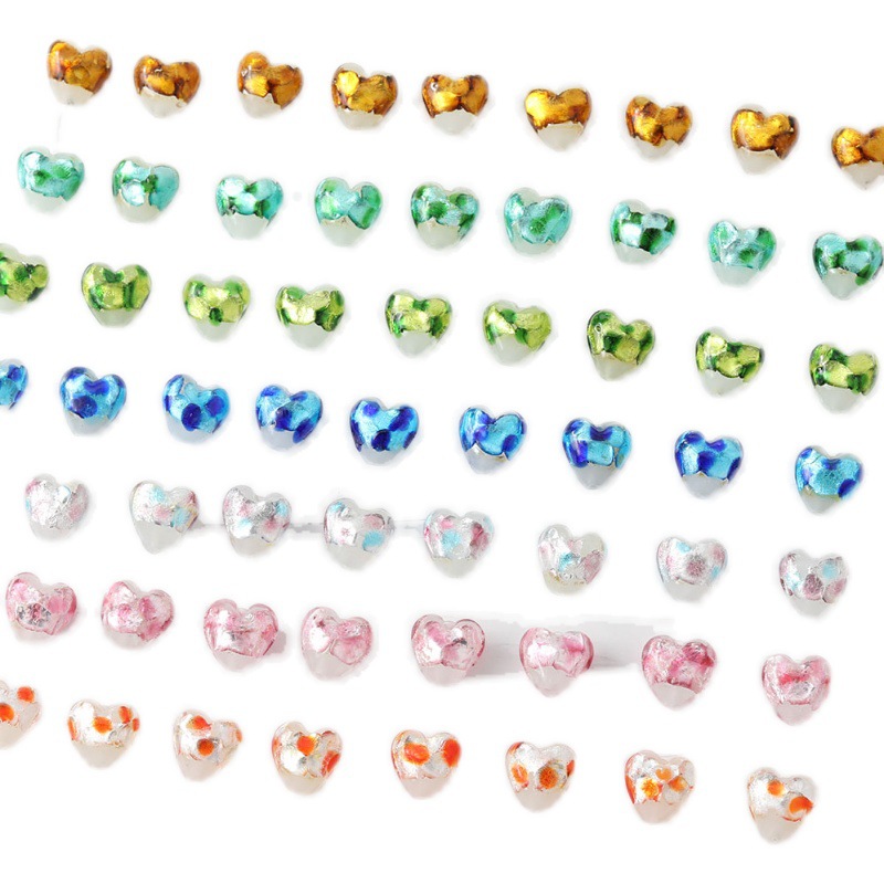Heart-Shaped Glass Silver Foil Small Fresh Color Series Straight Hole DIY Beaded Handmade Necklace Bracelet Earring Material Accessories