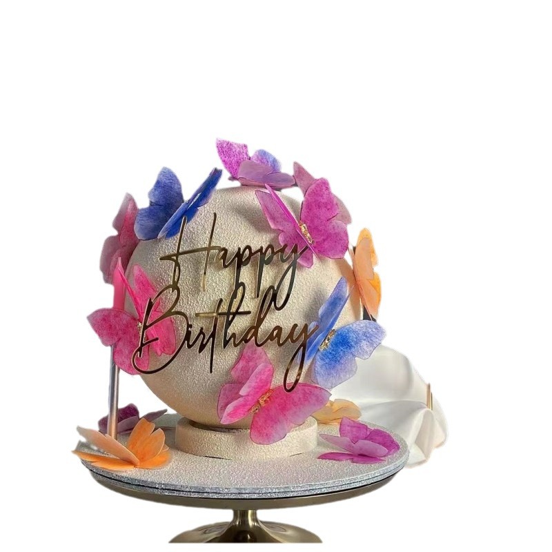 Cross-Border Ins Style Happy Birthday Cake Side Acrylic Decoration Happy Birthday Acrylic Butterfly Cake Outfit