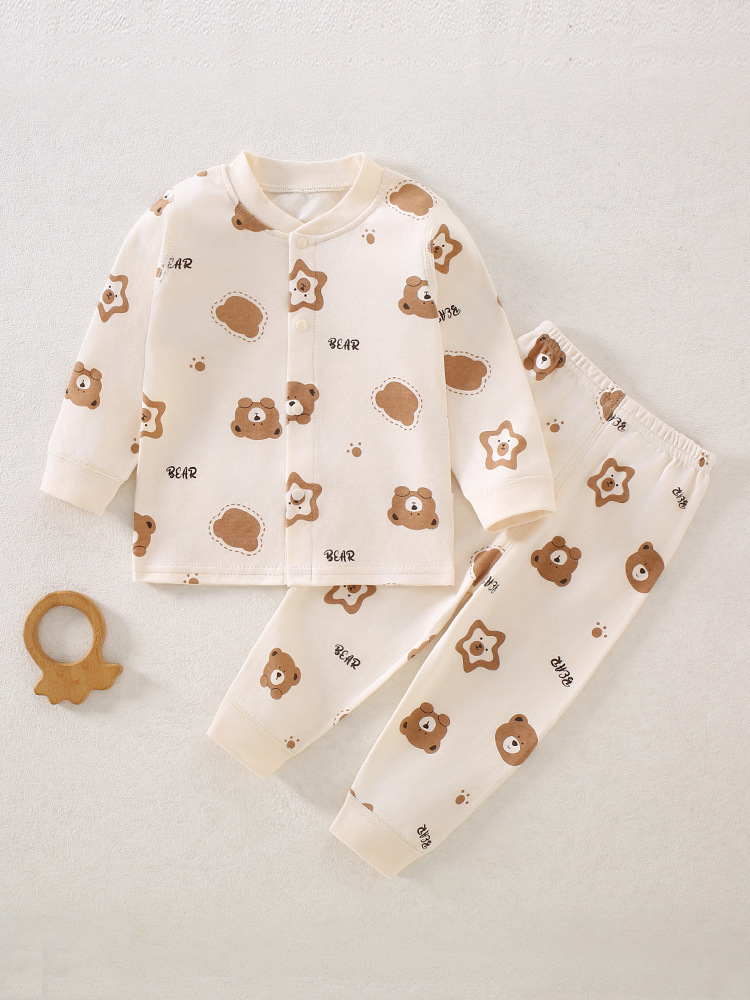 Autumn Kidsren's Autum Clothes and Autum Trousers, Pure Cotton Type a Baby Intimates Set, Boneless Long-Sleeved Folio Infant Home Clothes