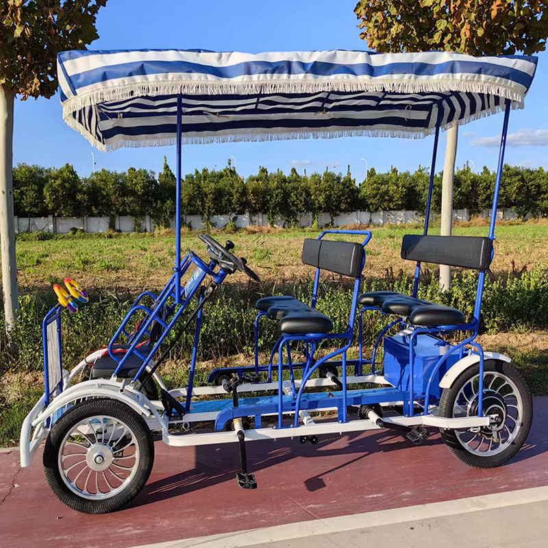 Electric sightseeing bicycle scenic spot four-wheel power-assisted bicycle four people 4 people 2 people beach sightseeing bus